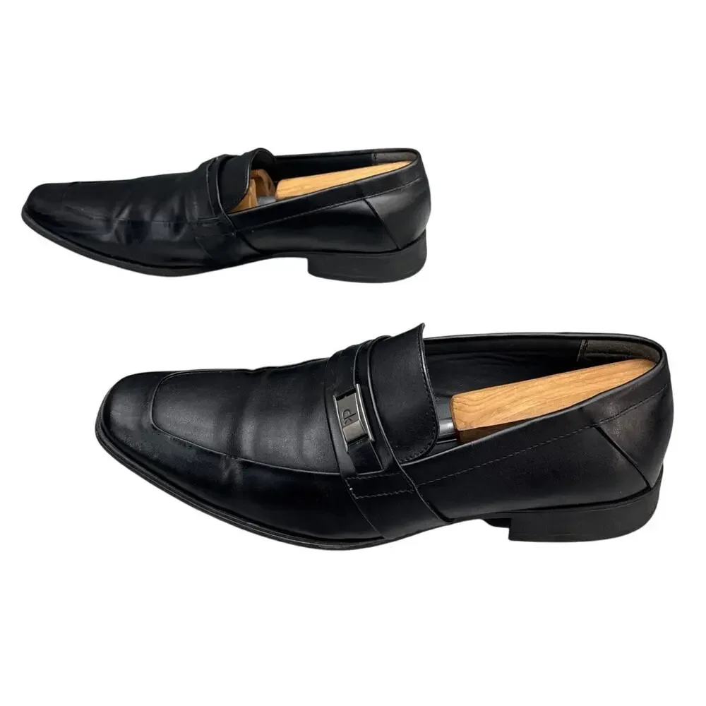 Calvin Klein Brighton Black Leather Buckle Strap Slip On Dress Loafer Men 8.5